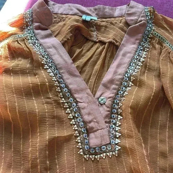Anthropologie Blink London rust orange beaded bohemian top - Picture 8 of 12